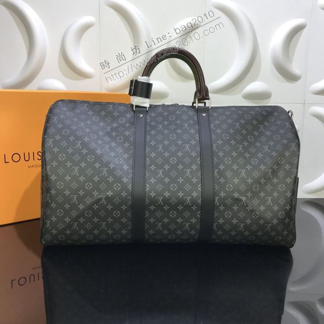 LV包 lv旅行包 M58669 KEEPALL旅行袋 黑灰Monogram Eclipse小字母帆布 LV50手提袋  ydh3526